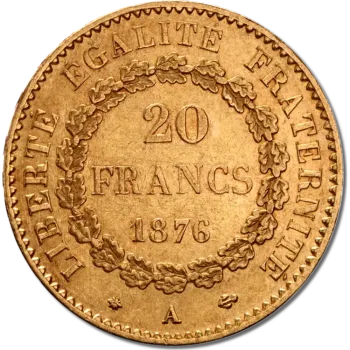 Златна монета 20 Френски франка Гениус